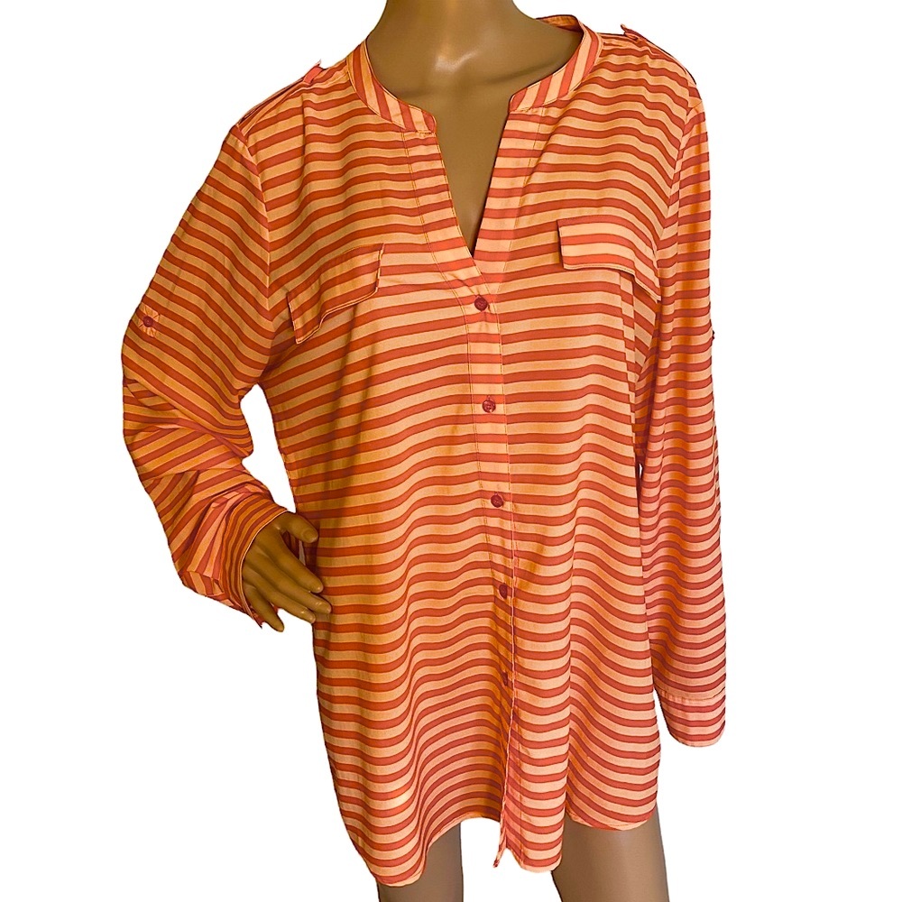 CALVIN KLEIN  | ORANGE STRIPED BUTTON DOWN SHIRT